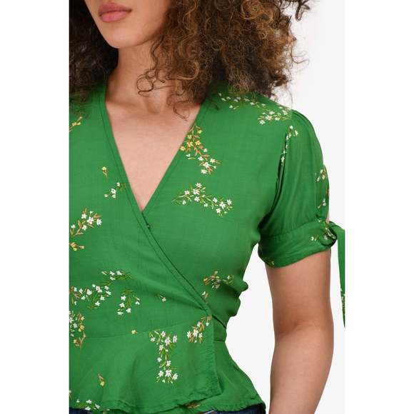 Faithfull The Brand Green Floral Crossover Blouse Size 2 - Picture 2 of 3